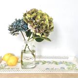 Large painted sheet metal tray with flower decoration