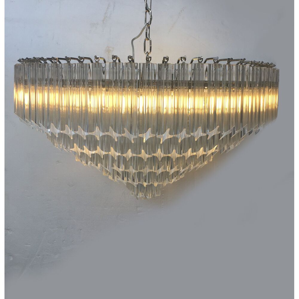 Contemporary clear quadriedro murano glass chandelier
