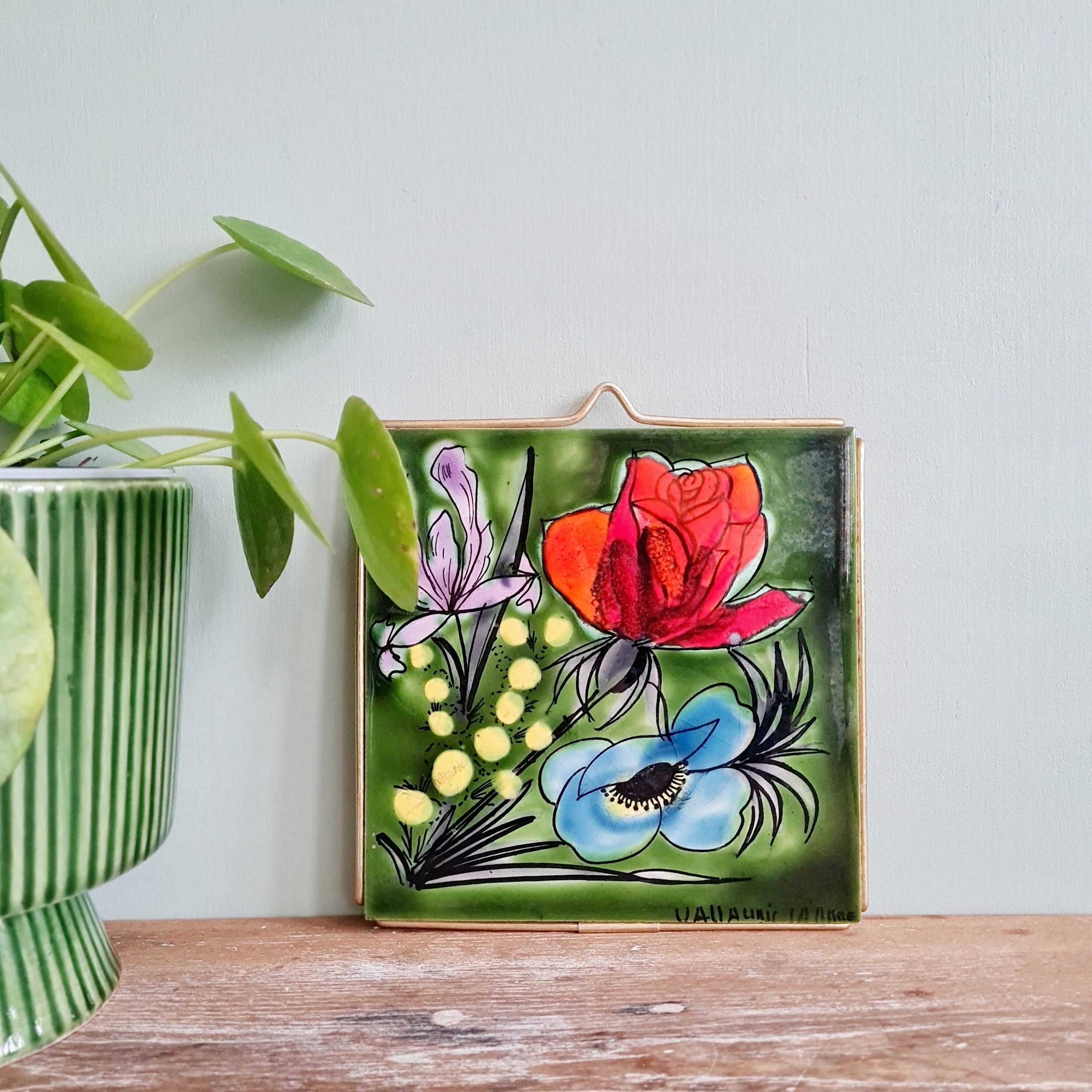 Carreau de céramique vintage Vallauris - Décor Floral