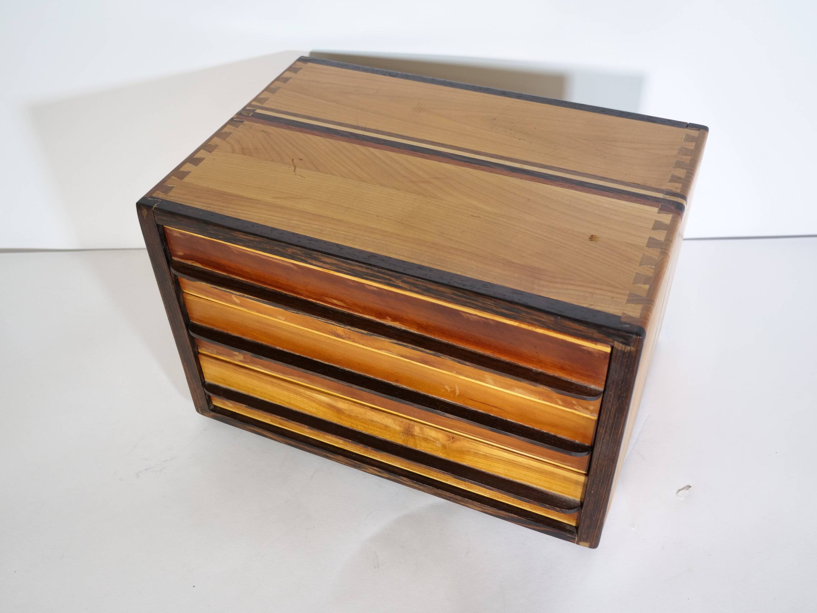 Vintage Cube Chest of Drawers in Cherrywood and Wenge, Unique Piece, 1970s
