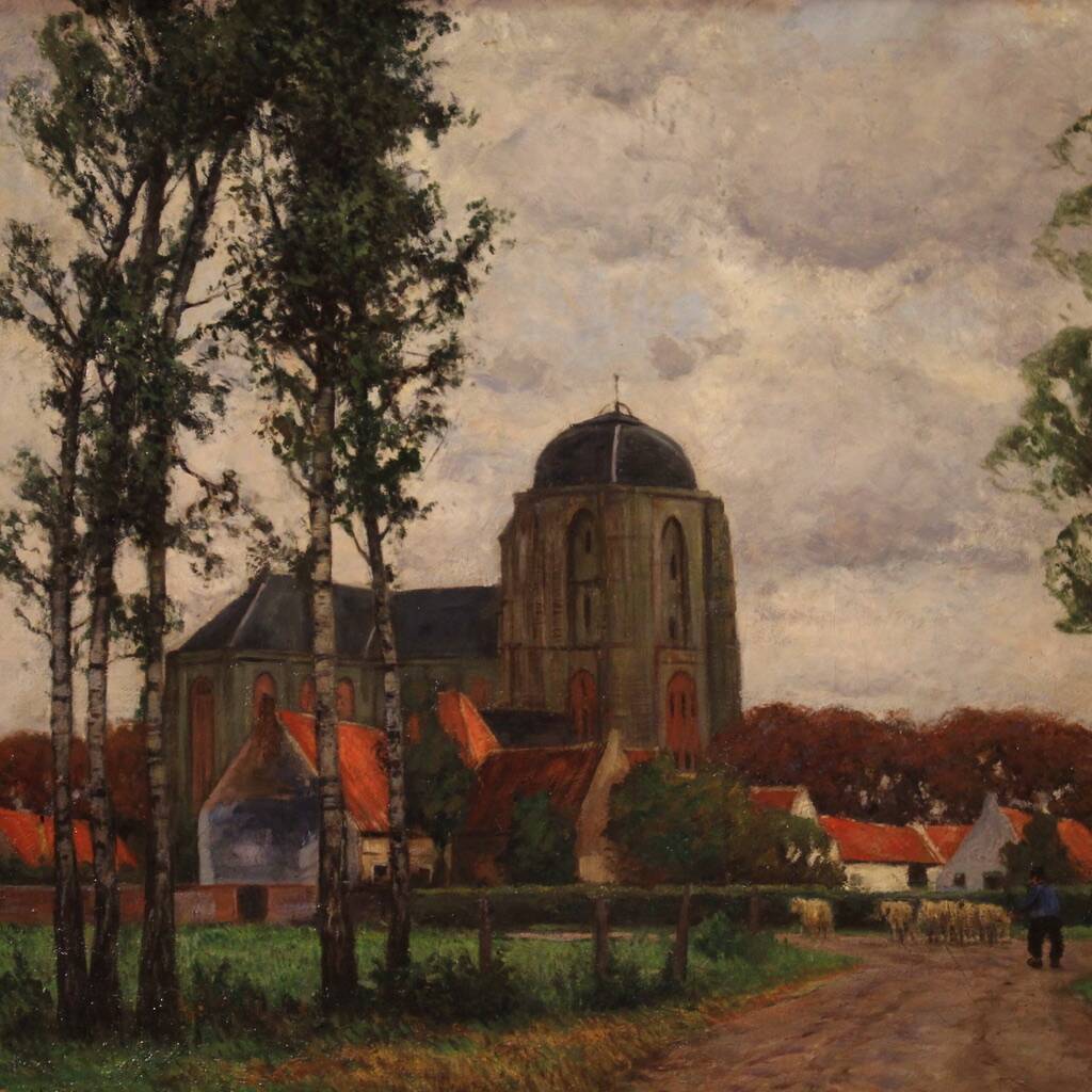 Great landscape painting signed G. V. Hoven and dated 1918
