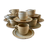 set of 10 cups and sub-cups in stoneware of the Marais handcrafted signed 70s