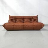 Canapé Togo français en cuir de vachette épais couleur cognac, signé Michel Ducaroy pour Ligne Roset