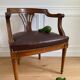 Vintage office chair in wood and brown studded leather late nineteenth