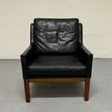 Fauteuil lounge en cuir du milieu du siècle par Kai Lyngfeldt-Larsen, Danemark, années 1960