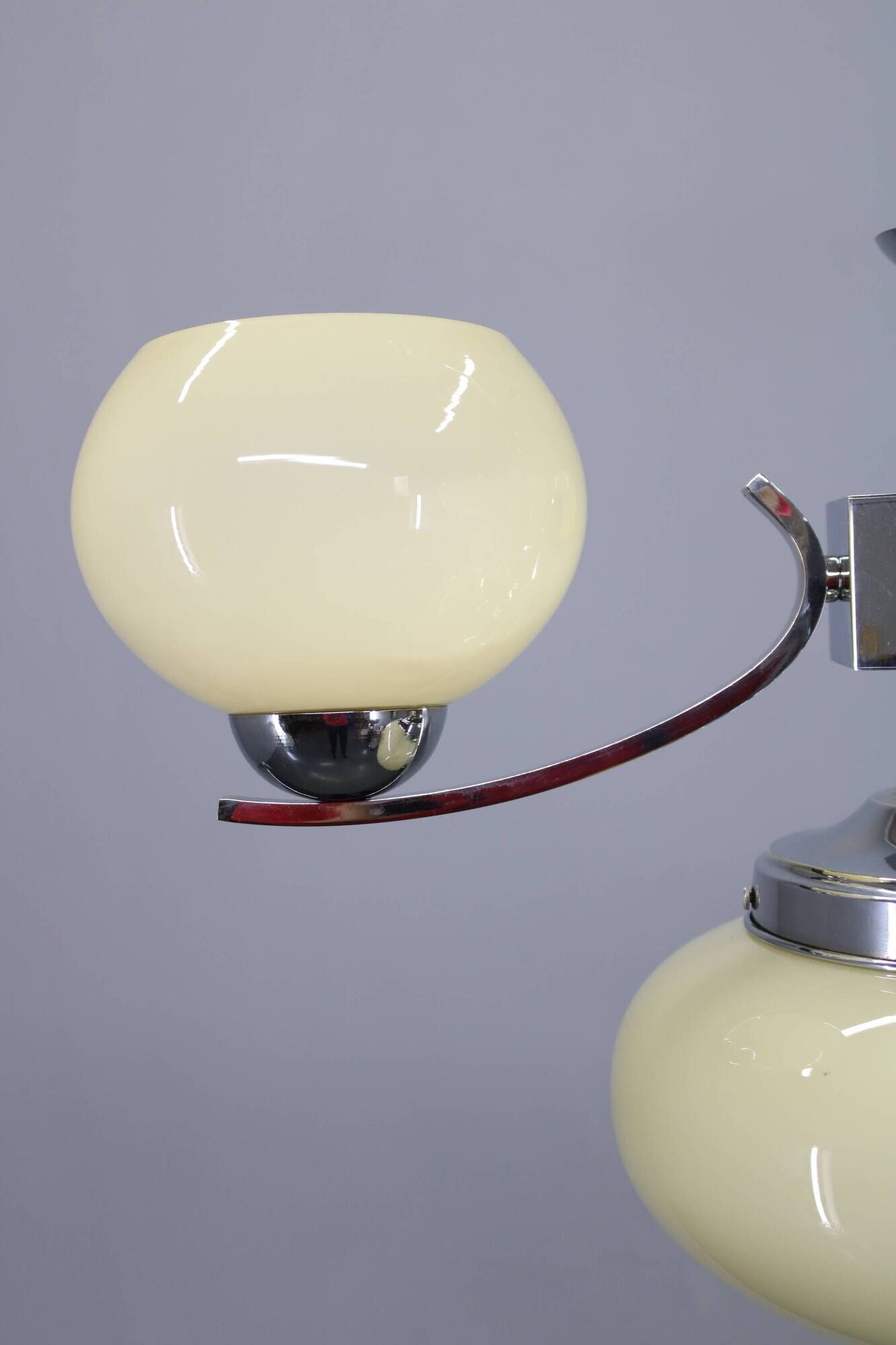 Art Deco chandelier, chrome and champagne glass, Czechoslovakia, 1930s