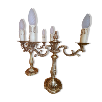 Paire de chandeliers en bronze massif