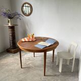 Scandinavian round teak table with extension