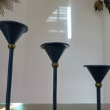 3 modernist Scandinavian candlesticks in blue lacquered metal and brass 60s 70s