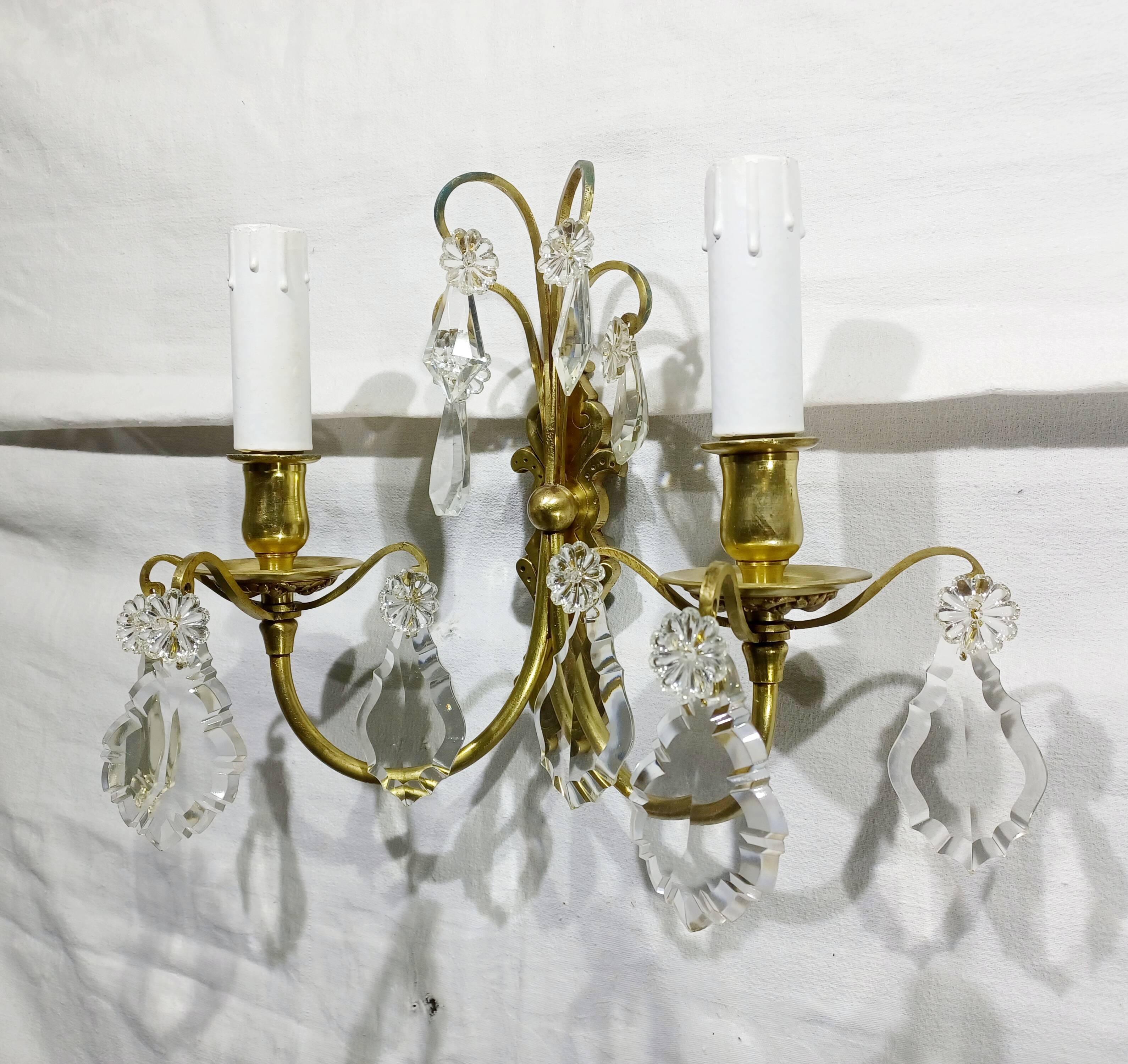 2-light bronze and crystal wall lamp