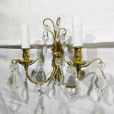 2-light bronze and crystal wall lamp