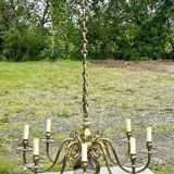 Lustre hollandais en laiton 8 feux années 60 - 85cmx1m23.