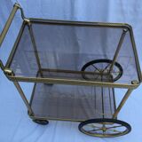 Serving wheels in gold metal & glass vintage 1960