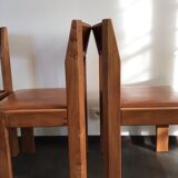 Set of 4 elm chairs and leather, 80s