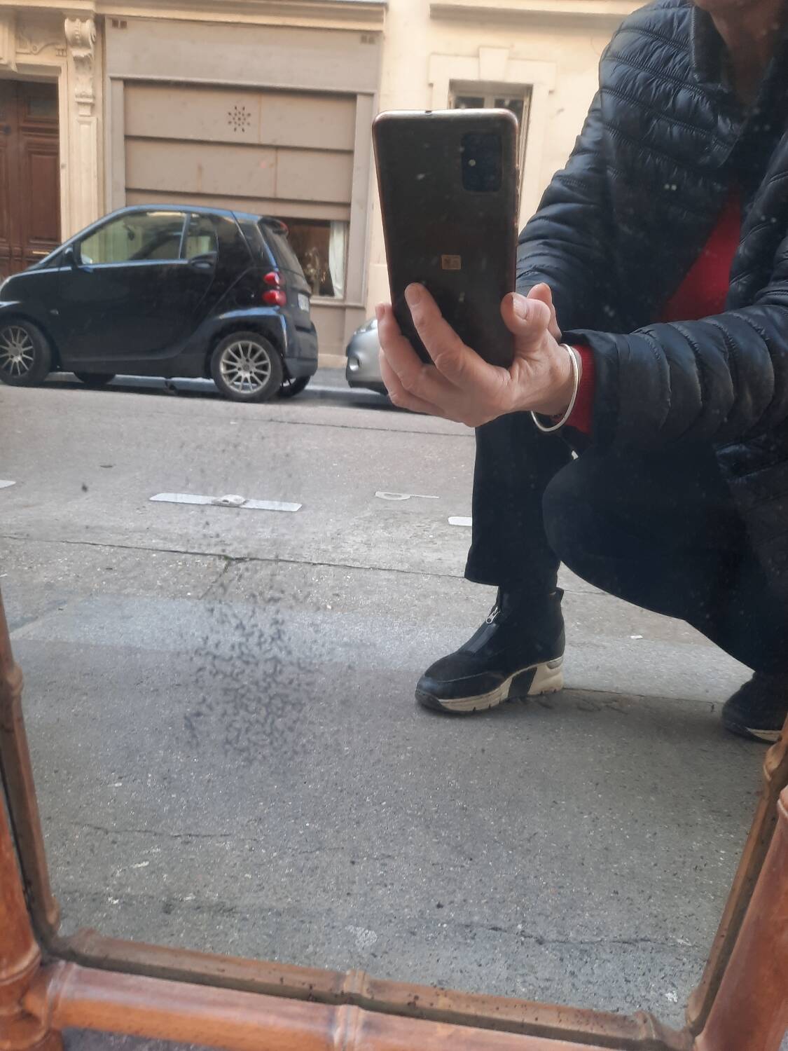 Wooden barber mirror