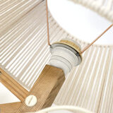 Pair of pine accordion sconces with cotton rope lampshade.