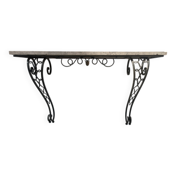 Art Deco console in hammered wrought iron, 20th century.