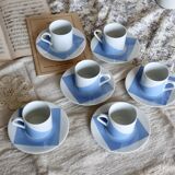 Vintage Guy Degrenne porcelain coffee set with "Carré bleu" decor