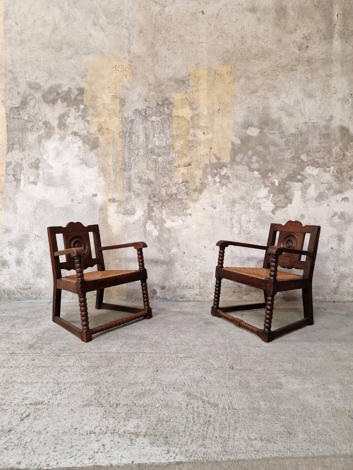Pair of neo-Basque armchairs