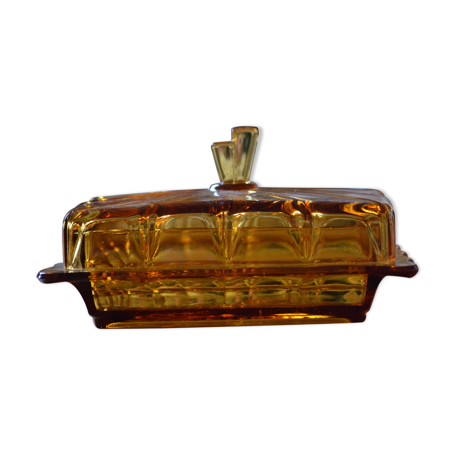 Amber glass butter dish
