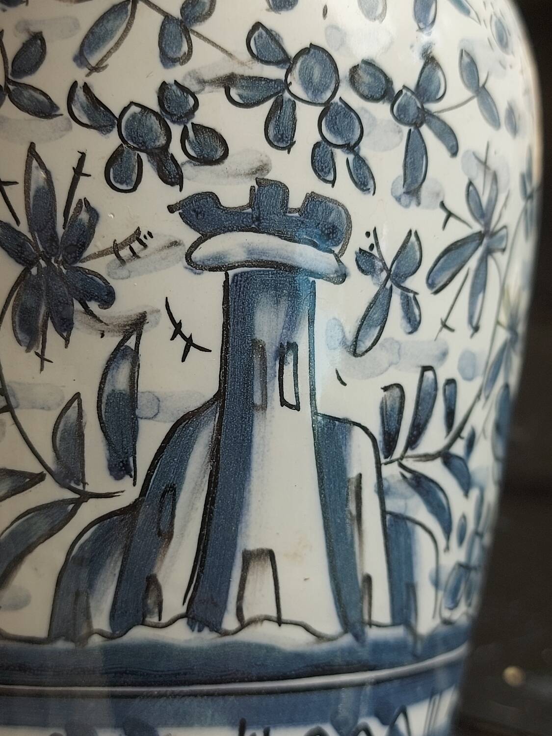 Handmade blue deco earthenware vase signed from Portugal