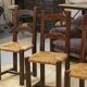 Set of 4 chairs in elm and straw by Aranjou 1950s