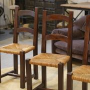 Set of 4 chairs in elm and straw by Aranjou 1950s