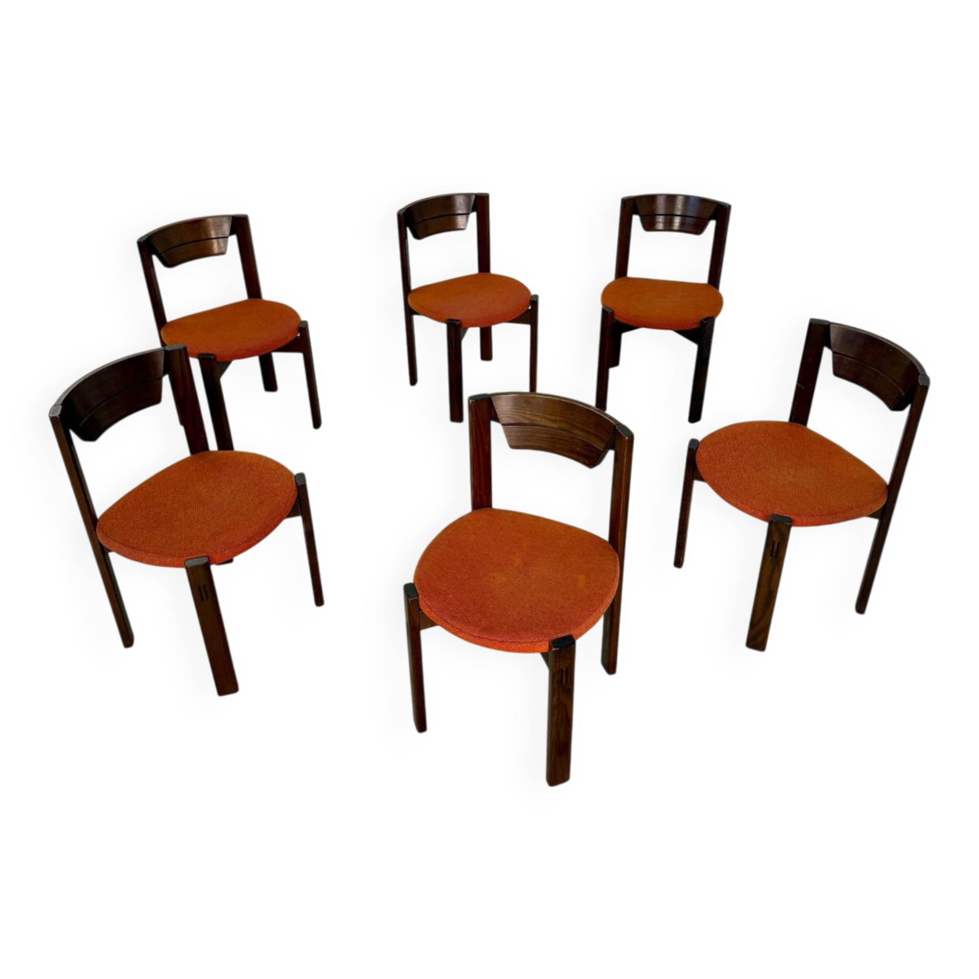 Set of 6 Girsberger Scandinavian style chairs from the 70s, vintage, solid wood, original fabric