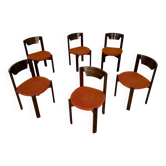 Lot de 6 chaises chaise style scandinave Girsberger années 70 vintage bois massif tissu d origine