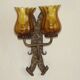 Double Hand Forged Wrought Iron Medieval Style Wall Light with Amber Glass Shade