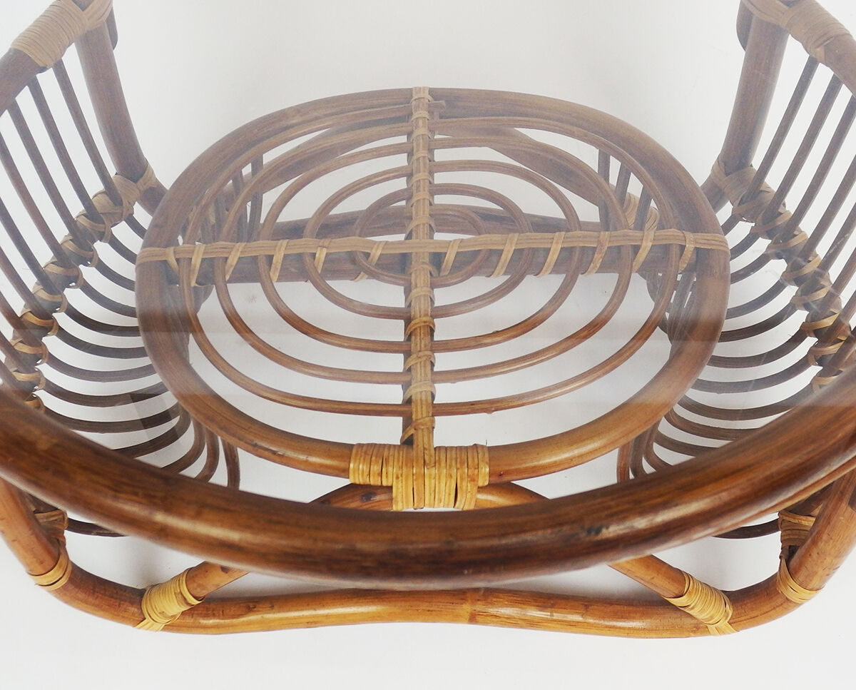 Rattan and glass coffee table