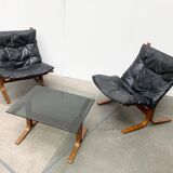 Set of 3 Norwegian Mi-Century Style Siesta Lounge Chairs and Glass Side Table by Ingmar Relling for Westnofa