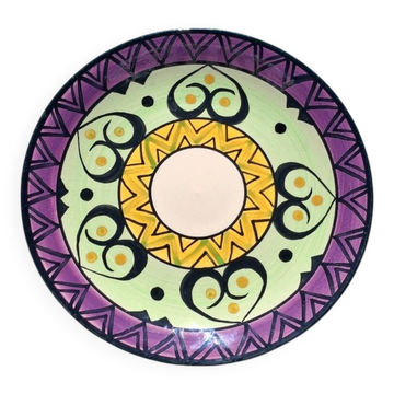Plat en céramique de Bretagne peint main vintage, 1960-1970