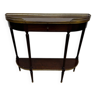 Louis XVI demi-moon console in wood and brass.
