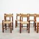 Set of six rattan and oak French dining chairs