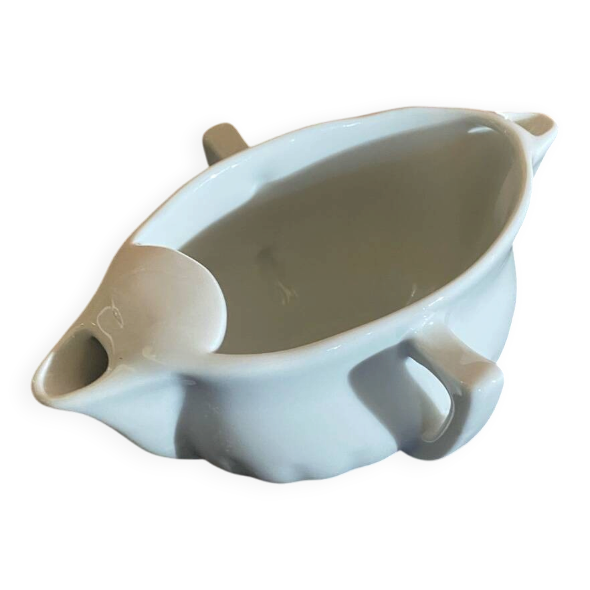 Double Sauce Boat Antique PILLIVUYT Gras & Maigre White Porcelain #D
