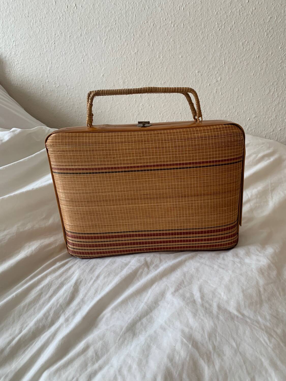 Striped wicker handbag briefcase