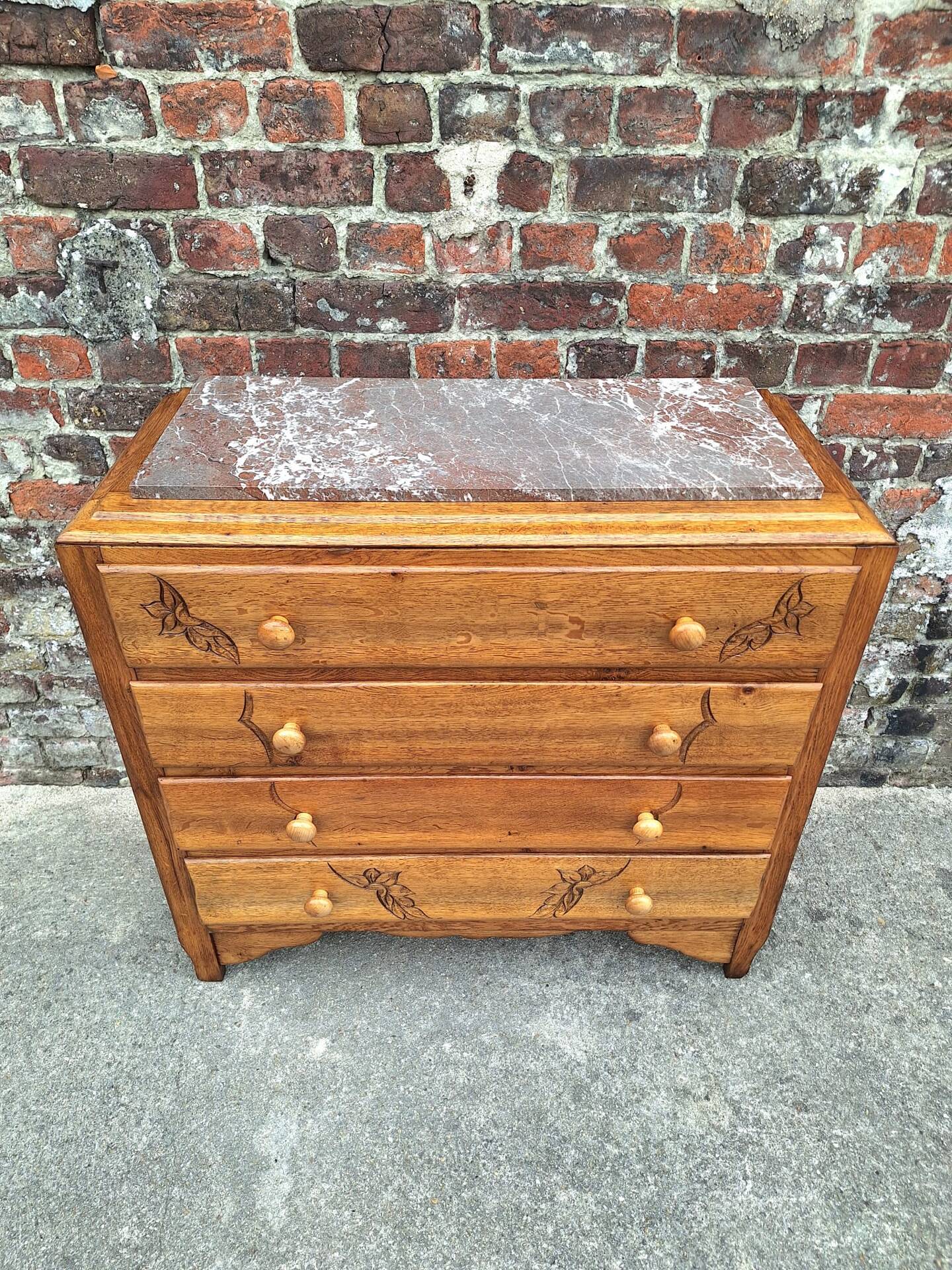 Art Deco commode, vintage antique piece with marble top.