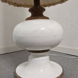 Floor lamp in white glazed stoneware with wool lampshade, 1960s-70s