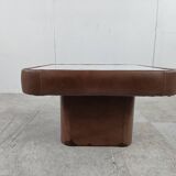 Vintage coffee table in marble and leather attribué à Desede, 1970s