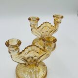 Pair of Empoli amber glass chandeliers in Art Deco style