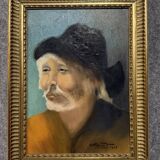 Maurice Terrot: oil painting on canvas portrait of a Chinese man with a hat