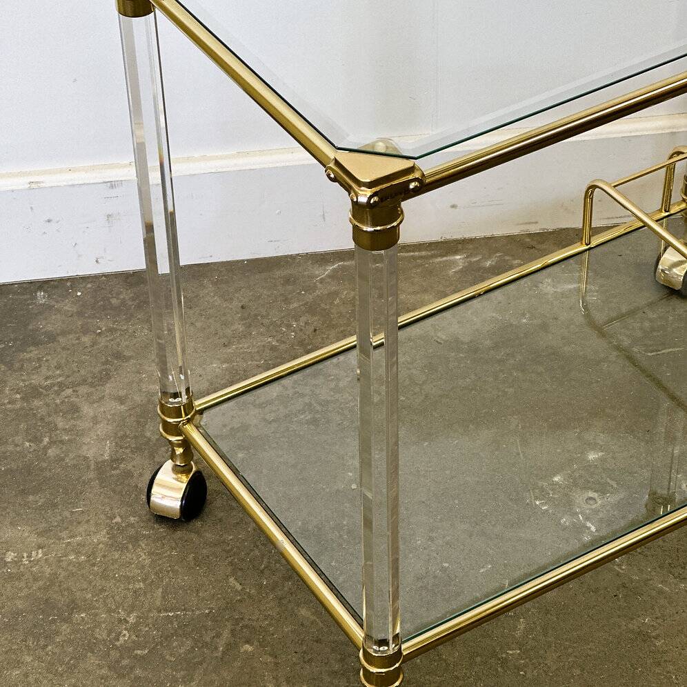 Hollywood Regency Lucite and Brass Bar Cart, 1980s