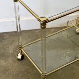 Hollywood Regency Lucite and Brass Bar Cart, 1980s