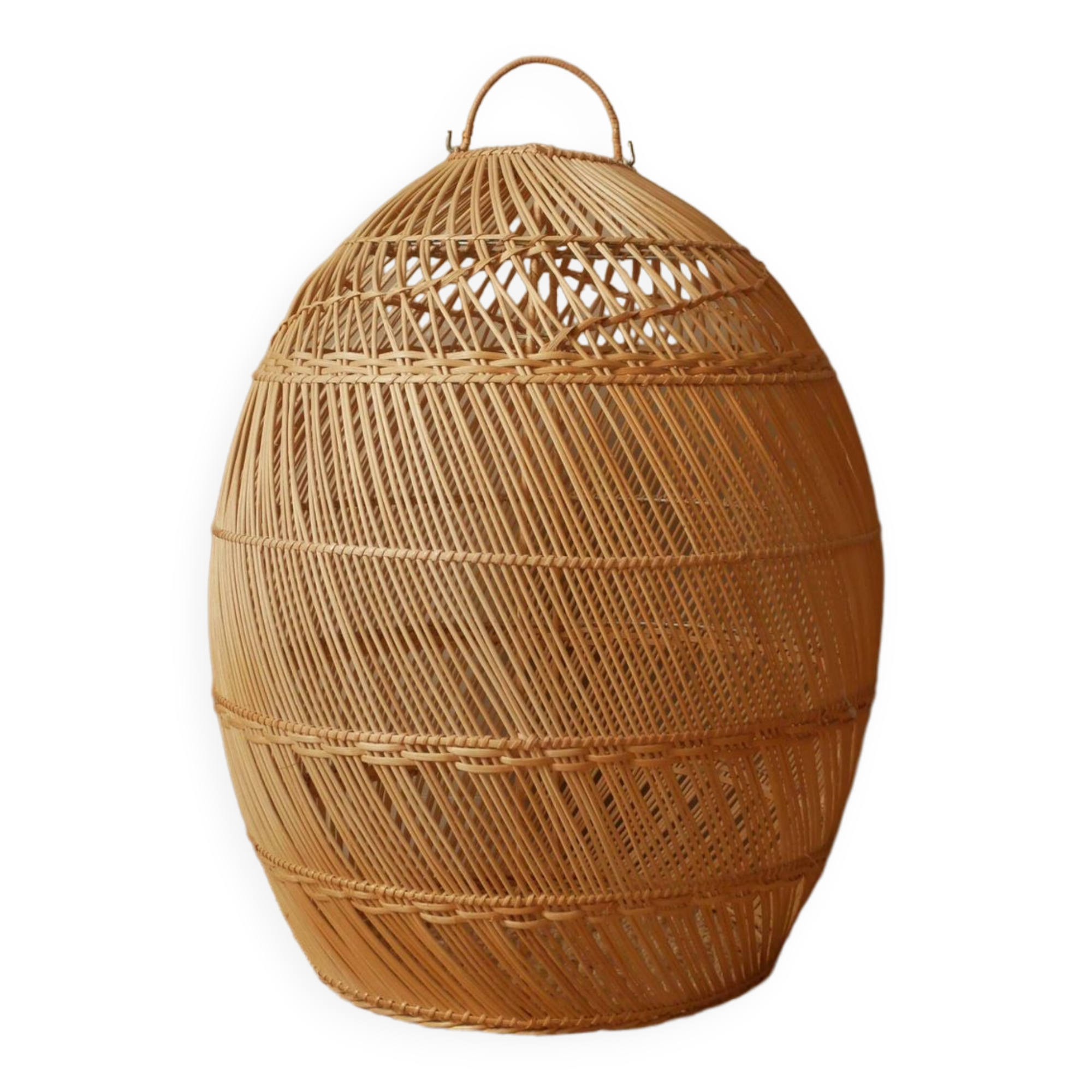 Suspension in natural wicker rattan vintage braided bohemian decoration handmade artisanal manufacturing