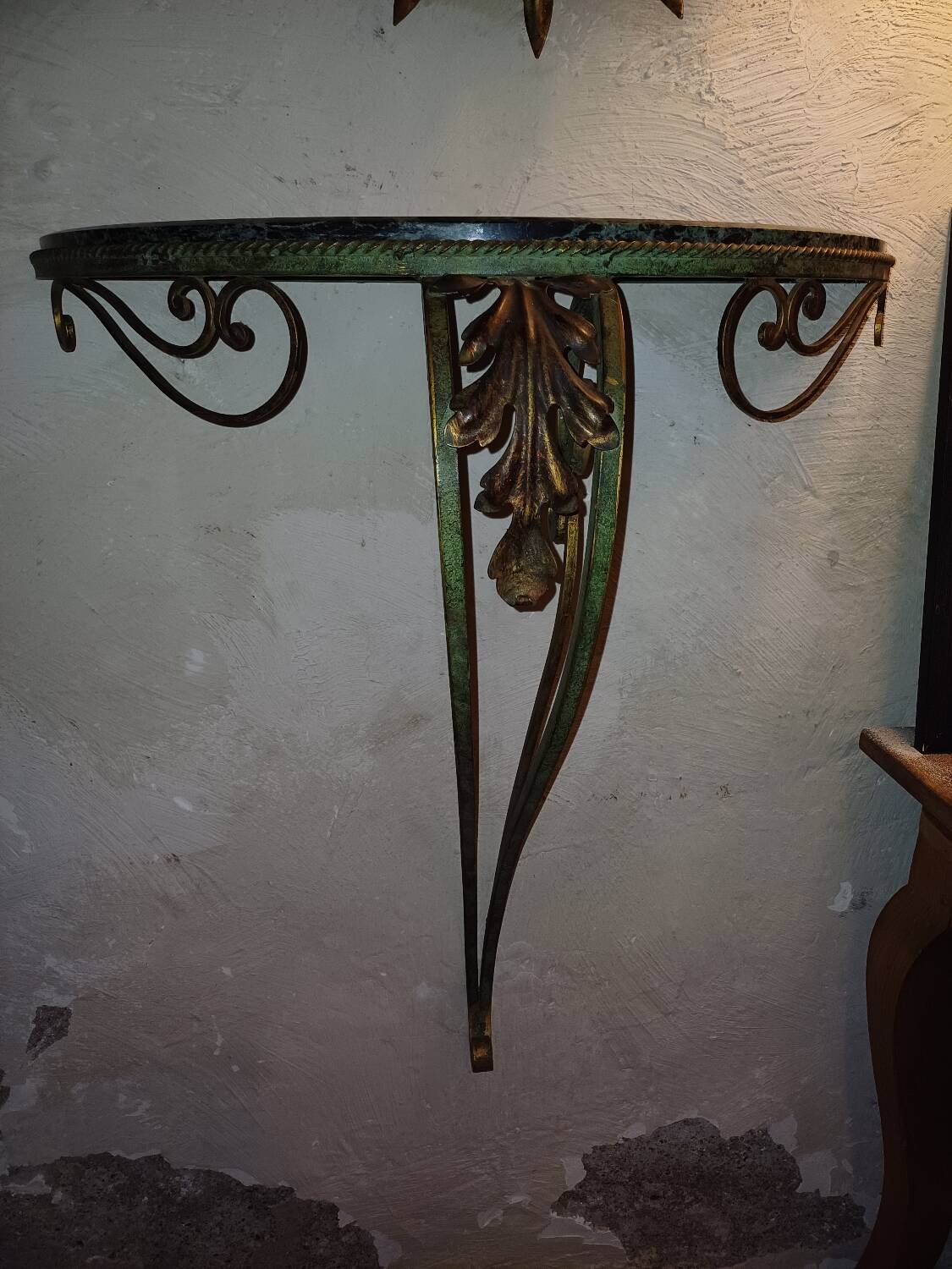 Wrought iron console, marble top 1940, 1950