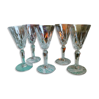 Set of 5 red wine glasses in Saint Louis crystal