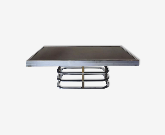 Coffee table in chromed steel and smoked glass design 1970