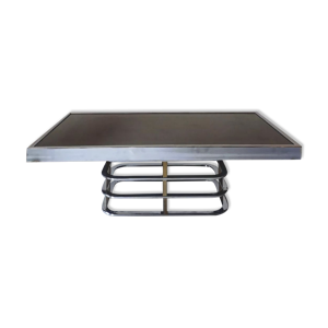 Table basse en acier chromé et verre fumé design 1970