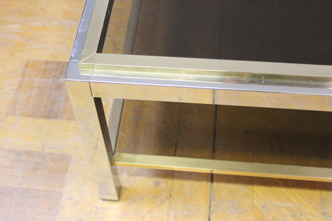 Table basse à double plateaux en chrome et doré vers 1970